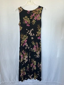 Blumen Kleider Midikleid klein schwarz rosa topisch stretchig Tank Strand 90er Vibe - Bild 1 von 9