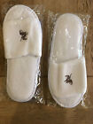 2 pair white spa slippers with embroidered acorn design unisex FREE SHIPPING