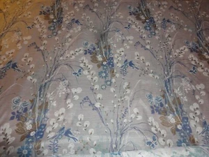 Vtg Fabric Curtain 1970's Semi Sheer Voile Blue Floral Print 3 yards 64"W - Picture 1 of 5