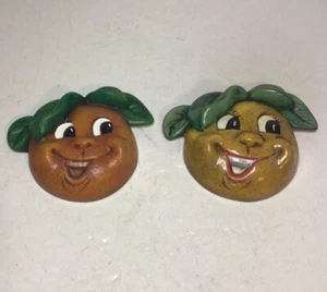 Juego de 2 colgantes de pared antropomórficos sonrientes naranjas frutas pintados a mano de colección - Imagen 1 de 12