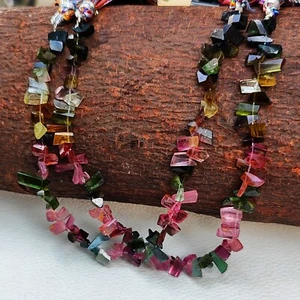 Natural Multi Tourmaline Gemstone 7 to 9 mm Size Cut Stone Shape Beads 8.5" - Picture 1 of 8