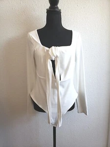 NWOT Mobeadon Women White Longsleeve Tie Stretch Bodysuit Size 2XL - Picture 1 of 10