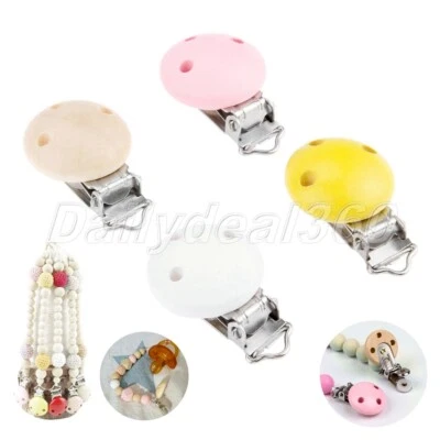 Baby Pacifier Clips Wood Metal Holders Cute Infant Soother Clasps 4.4cmx2.9cm - Image 1 of 4