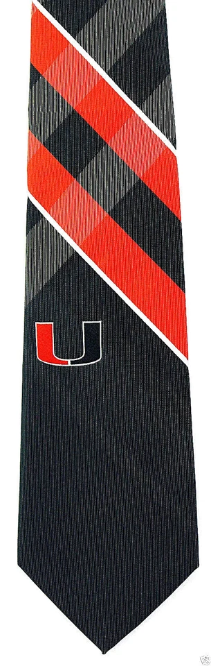 Gravata masculina Miami Hurricanes logotipo universitário xadrez verde gravata  - Imagem 1 de 3