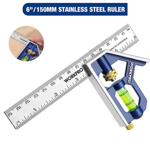 WORKPRO 6" Carpentry Squares,Engineers Set Square 45/90 Degree with Bubble Level - Picture 1 of 7