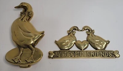 1987 Upper Deck Solid Brass Goose Door Knocker & 1989 Welcome Friends Plaque - Image 1 of 4