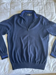 G/Fore Golf Men’s Large Blue 100% Merino Wool Quarter Zip Golf Sweater - Picture 1 of 11