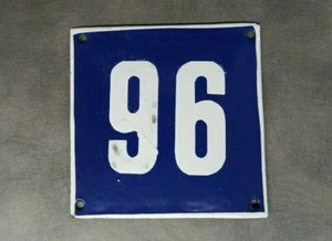 Vintage Enamel Sign Number 96 Blue House Door Street Plate Metal Porcelain Tin - Picture 1 of 2