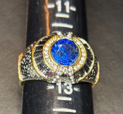 Anillo de dos tonos de zafiro azul y blanco simulado para hombre talla 13 nunca usado Foto 1 de 4