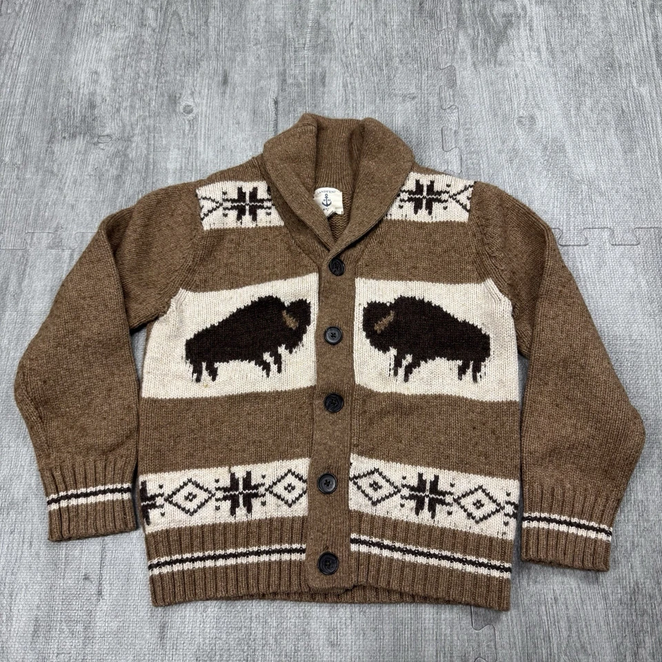 LANDS END NIÑOS BÚFALO BISONTE TEJIDO PESCADOR SUÉTER CÁRDIGAN MARRÓN MARFIL TALLA S 8 Foto 1 de 4
