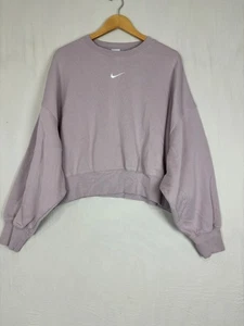 Nike Womens Sweatshirt Pink Size Large Fleece Oversized Crop Crewneck Pullover - Picture 1 of 7