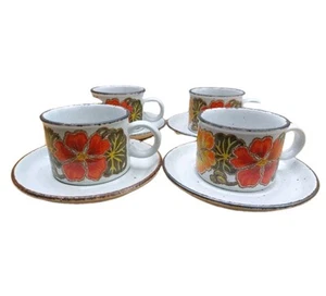 Midwinter Nasturtium Stonehenge Ware Set Of 4 Cups And Saucers 1970's Vintage - Picture 1 of 24