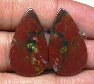 NATURAL BLOOD STONE CABOCHON PEAR SHAPE PAIR 25.60 CTS LOOSE GEMSTONE D 4240