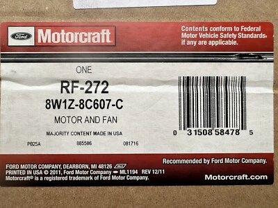 Conjunto de ventilador de refrigeración del motor - conjunto de motor y ventilador Motorcraft RF-272 Ford OEM Foto 1 de 4