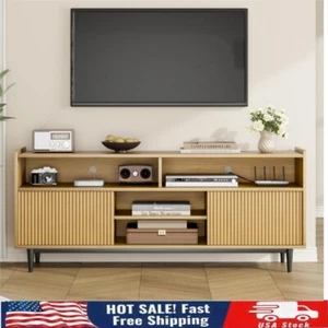 Fluted TV Stand for 70 Inch Modren Entertainment Center with Storage Natural OaK - Picture 1 of 8