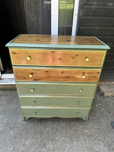 Custom Order Vintage Stag Upcycled Chest Of Drawers Olive Green Walnut Wooden - Picture 1 of 2