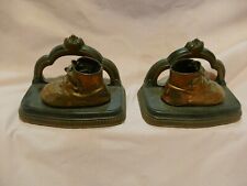 Vintage Pair Bronze Bookends Baby Shoes Heirloom Bronzed Perma Plated 1930s
