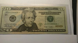 $20.00 Federal Reserve Note star Note. Low serial Number J D 00098868* - Picture 1 of 2