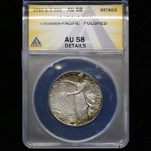 1915 S PANAMA PACIFIC COMMEMORATIVE SILVER HALF DOLLAR AU58 DETAILS NICE TONING - Picture 1 of 2