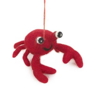 Crab Ornament Red Wool Felt Beach Nautical Coastal Christmas Decor - Picture 1 of 4