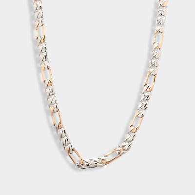 10k Gold 417 Two Tone Textured Figaro Link Chain Lightweight 10k Gold 417 Two Tone Textured Figaro Link Chain Lightweight