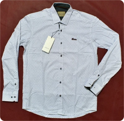 Men's Long Sleeve Button Down White Double G Monogram Cotton Shirt - Image 1 of 4