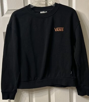 Vans Off The Wall Moda Mujer Recortada Cuello Redondo Sudadera Pequeña Negra Patinadora S Foto 1 de 3