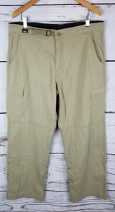 prAna Mens XL Hiking Pants Beige Cargo Outdoor Convertible Nylon Roll Tab Belted - Picture 1 of 9