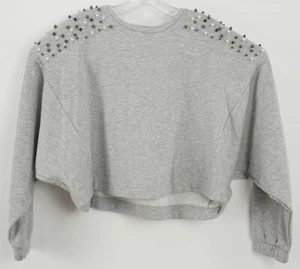 Nuevo 14th & Union Mujer Talla S Gris Terry Cuentas Dolman Gran Tamaño Sudadera Corta - Imagen 1 de 9