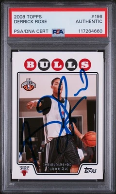 Tarjeta de baloncesto firmada automática Derrick Rose 2008 Topps #196 PSA/DNA Foto 1 de 2