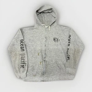 Vintage 80s Ocean Pacific Op Gray Graphic Pullover Hoodie 21x22 - Picture 1 of 11
