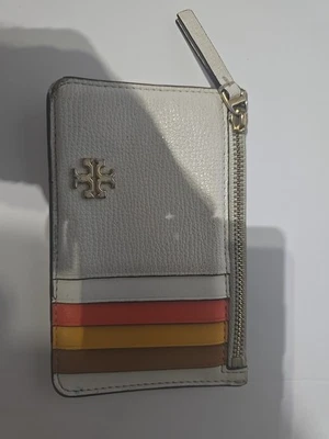 Tory Burch Kira Estuche para Tarjetas Delgado Cuero Multicolor/Blanco Cremallera Cartera  Foto 1 de 4