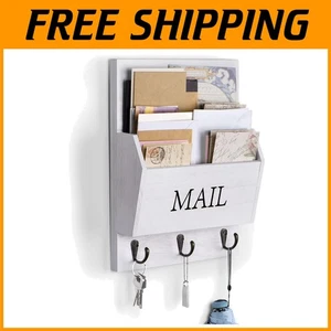 Rustic Wooden Mail Organizer with Key Hooks - Picture 1 of 9