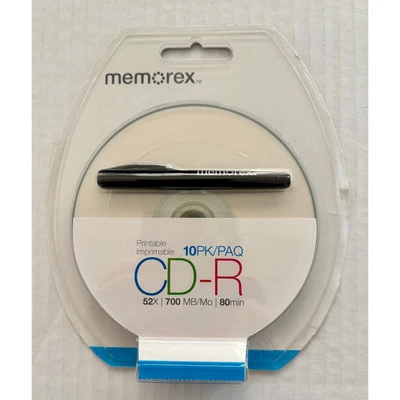 Memorex 10 Pack CD-R 52 X 700 МБ данных 80 мин видео пустой носитель с Mark ручка новый - Изображение 1 из 2