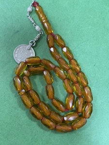 Antique Faceted Zaphrani Orange amber  bakelite  islamic  prayer 33 beads 25g R - Picture 1 of 12