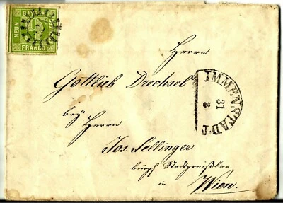 BAYERN, MICHEL #5, 9 KR., BONITA CARTA FECHADA AÑO 1859 DE IMMENSTADT A VIENA Foto 1 de 4
