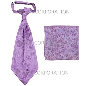 New Vesuvio Napoli Men's Polyester Ascot Cravat Necktie Hankie Paisley Lavender - Picture 1 of 2