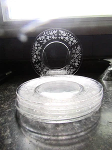 TIFFIN ELEGANT CRYSTAL GLASS SET OF 6  8" LUNCHEON PLATES  TOURAINE ROSE - Picture 1 of 3