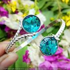Blue Faceted Topaz Glass 925 Sterling Silver Plated 1 PC Women Cuff Bangle