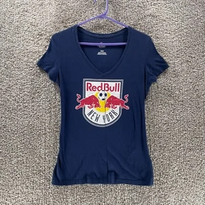 New York Red Bulls Shirt Womens Medium Blue Short Sleeve V Neck Soccer Majestic - Picture 1 of 7