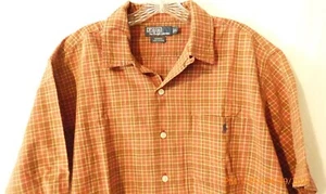 Polo para hombre de Ralph Lauren manga corta rojo a cuadros con botones grande - Imagen 1 de 4