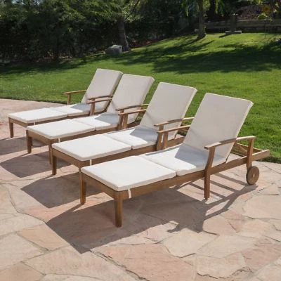 Daisy Outdoor Teak Finish Chaise Lounge with Water Resistant Cushion - Image 1 of 4