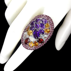 925 Sterling Silber Ring Birnen Amethyst Citrin Aquamarin Edelsteine Schmuck - Bild 1 von 9