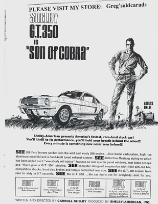 1966  Ford Shelby G.T. 350 Mustang 1 and 1/3rd page print ad:  "Son of Cobra." - Image 1 of 2