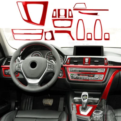 Juego de 15 piezas de molduras interiores de fibra de carbono rojo para BMW Serie 3 4 F30 F34 2013-19 Foto 1 de 4