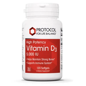 Protocol For Life Balance - Vitamin D3 5000 IU (High Potency) - 120 Softgels - Picture 1 of 9
