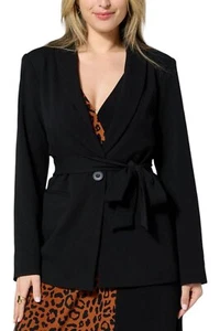 IMAN Global Chic Belted Crepe Knit Blazer Black - Picture 1 of 1
