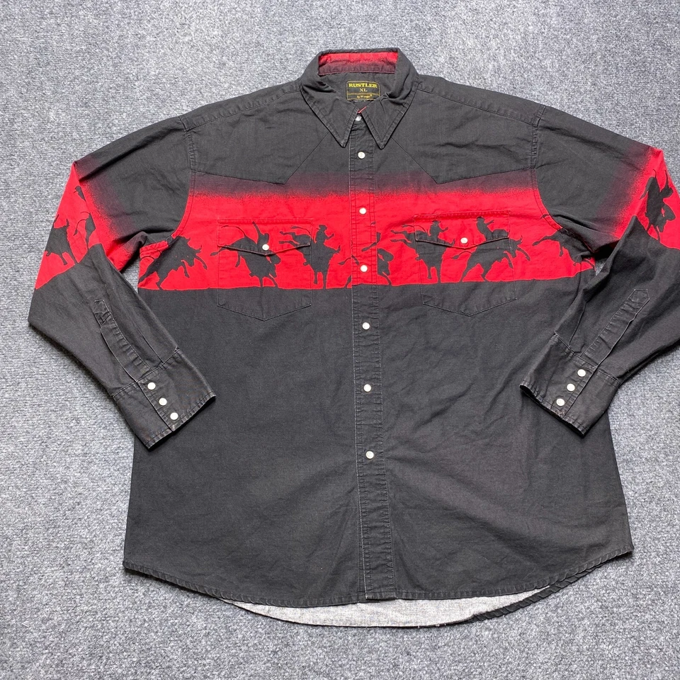 Camisa Rustler De Colección Para Hombres XL Roja Negra Perla A Presión Vaquero Western Rodeo Ranch Foto 1 de 4