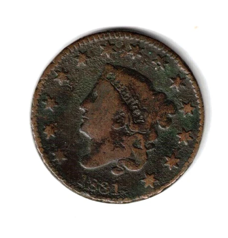 1831 Large Date Large One Cent Coronet Head United States Coin Cover