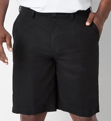Pantalones Cortos Shaquille O'Neal Para Hombres Negro Mezcla de Lino Cintura Elástica 4XLT Plisados 11" Foto 1 de 4